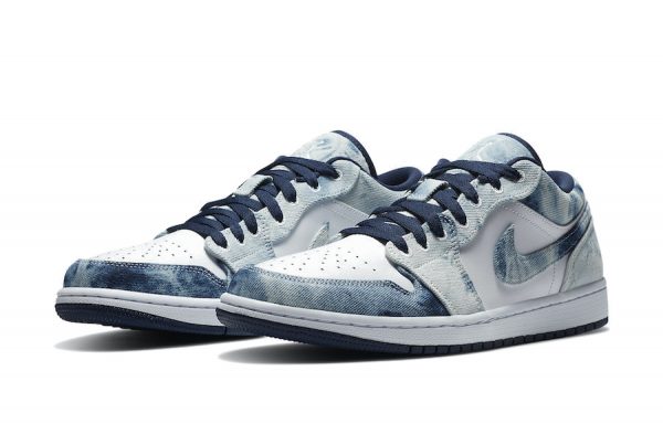 Nike Air Jordan 1 Low Washed Denim белые со светло-синим кожаные женские (35-39)